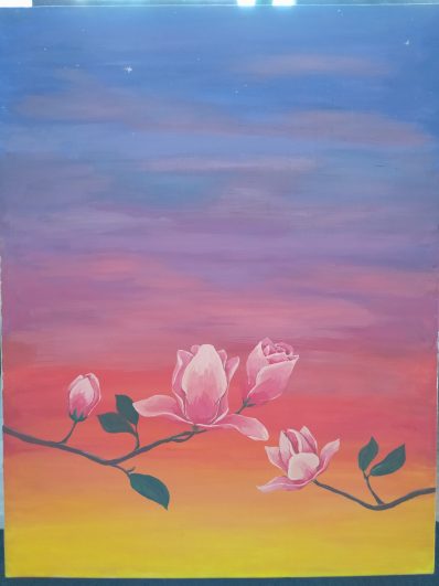 anfängliches Magnolienbild bei Sonnenuntergang