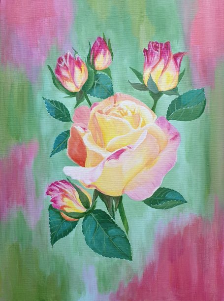 Farbintensive Rose mit Blütenknospen